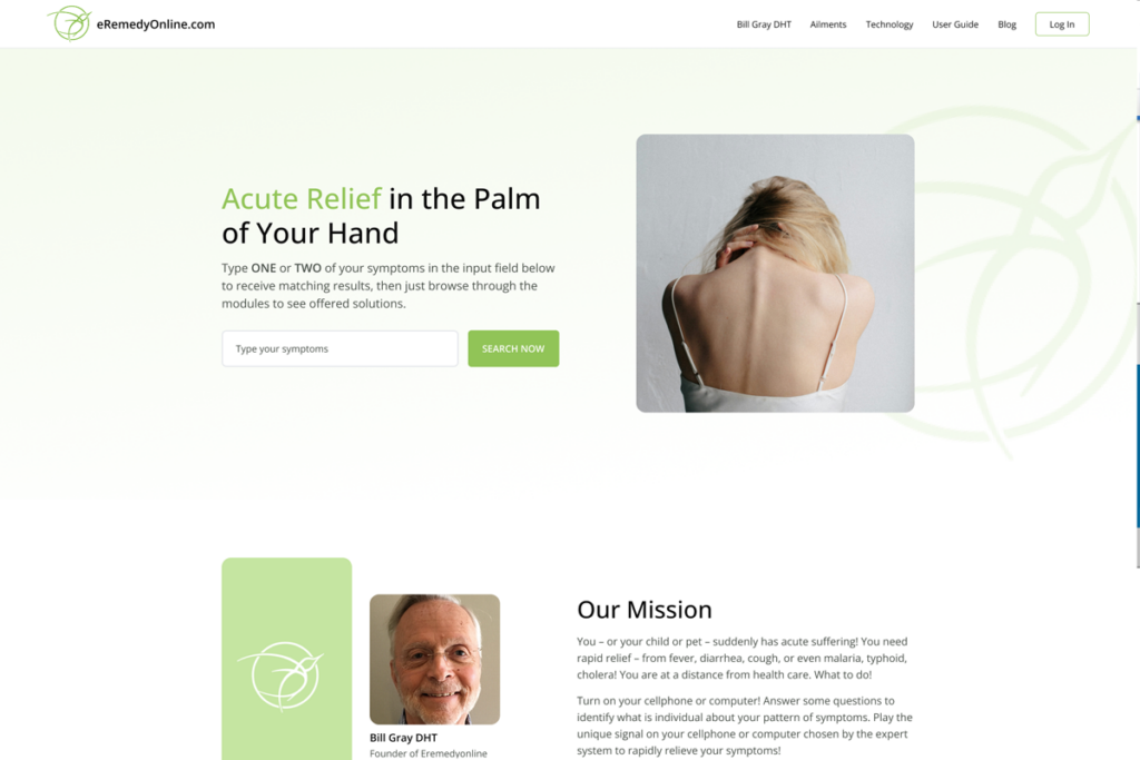 Woman with long blonde hair facing away, showing bare back and shoulder, in a minimalist setting, illustrating the concept of acute relief through the eRemedy Online platform for symptom management.