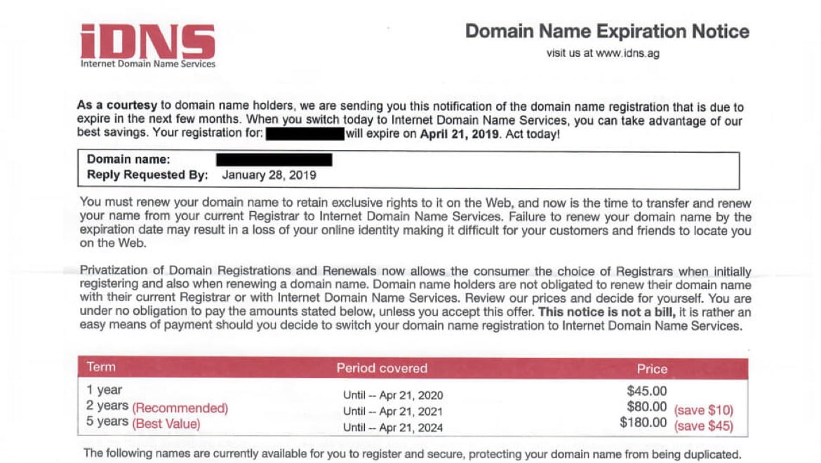 Domain Name Expiration Notice