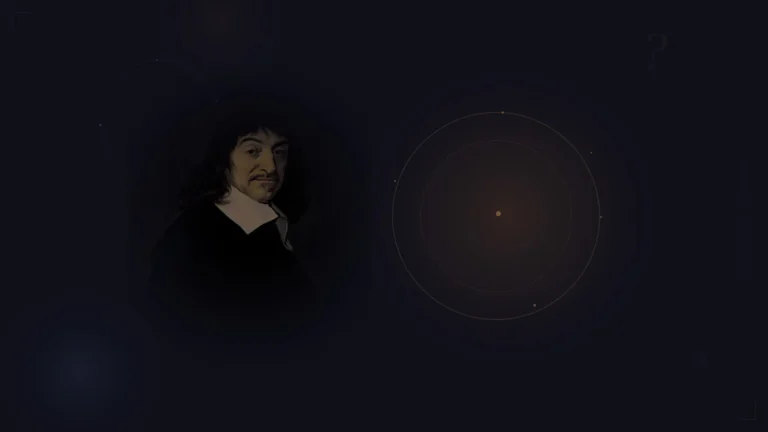 Portrait of René Descartes with a dark background, symbolizing philosophical inquiry and human thought, relevant to discussions on AI and digital strategies.