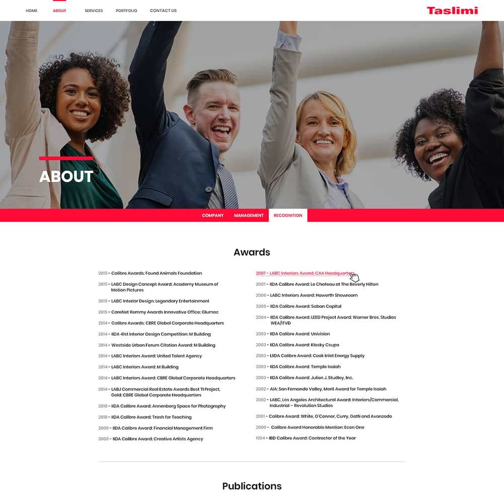 Group of diverse professionals celebrating success with raised arms, showcasing teamwork and achievement in a corporate environment, relevant to Taslimi Construction's emphasis on professionalism and high-quality service.